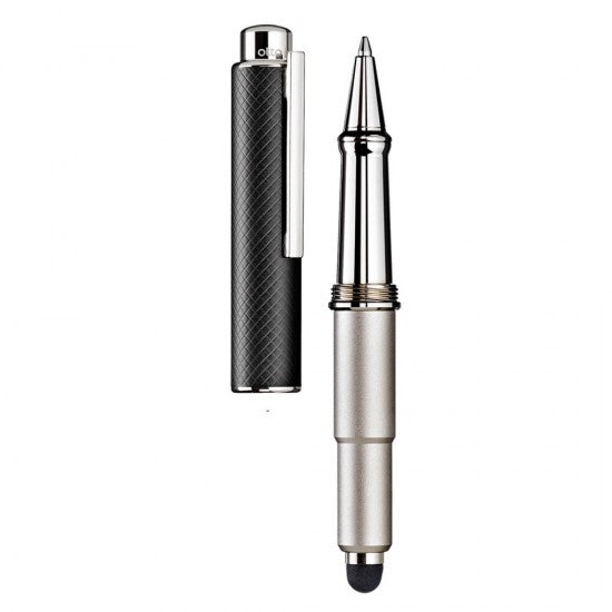 Otto Hutt | Design 05 | Ball Point Pen | Square Pattern Black Lacquered | Platinum Plated Barrel and | Brass.