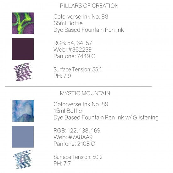 Colorverse Season 7 | Blue | Fountain Pen Ink Bottled | Eye On The Universe | Pillars of Creation & Mystic Mountain Ink Set