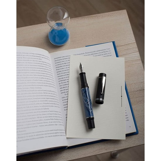 GIOIA Alleria Mare Blue-Black Fountain Pen – Chrome Trim