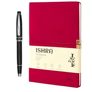 ISHRA Red Chrome Trim Notebook & Pen Gift Set – Blue Ink
