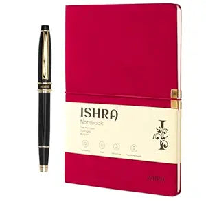 ISHRA Red Gold Trim Notebook & Pen Gift Set – Blue Ink