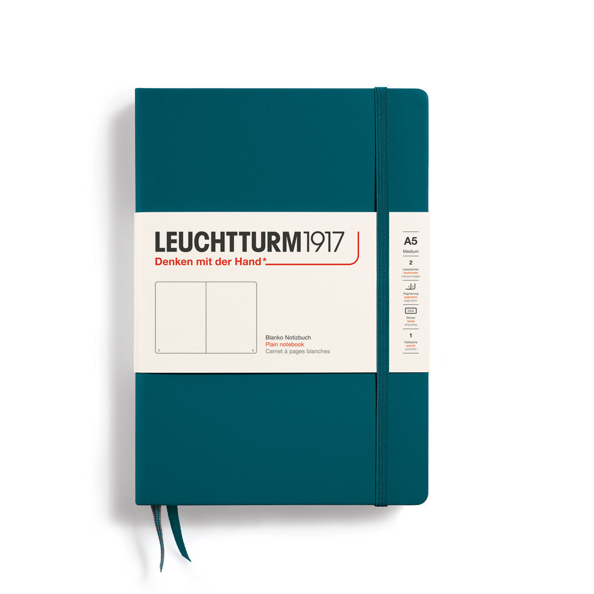 LEUCHTTURM1917 Hardcover Notebook Medium (A5), Plain, 251 Pages - Pacific Green