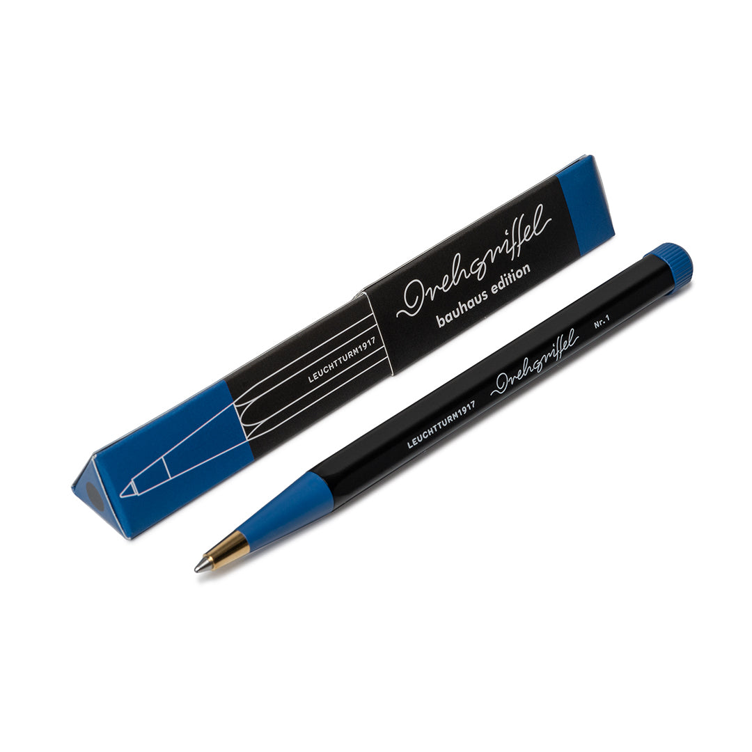 LEUCHTTURM1917 Ball Point Pen with Royal Blue Ink | Bauhaus Edition | Drehgriffel No. 1 | Black/Royal Blue | Twist Mechanism