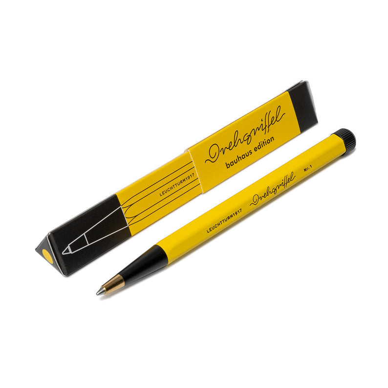 LEUCHTTURM1917 Ball Point Pen with Royal Blue Ink | Bauhaus Edition | Drehgriffel No. 1 | Lemon/Black | Twist Mechanism