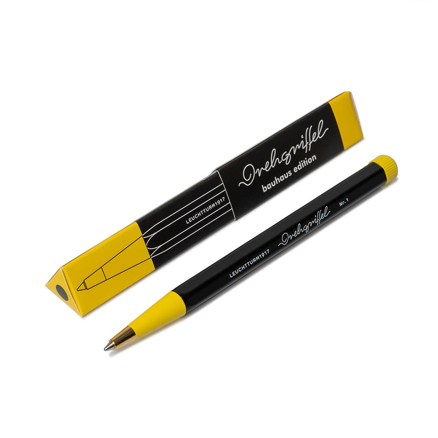 LEUCHTTURM1917 Ball Point Pen with Royal Blue Ink | Bauhaus Edition | Drehgriffel No. 1 | Black/Lemon | Twist Mechanism