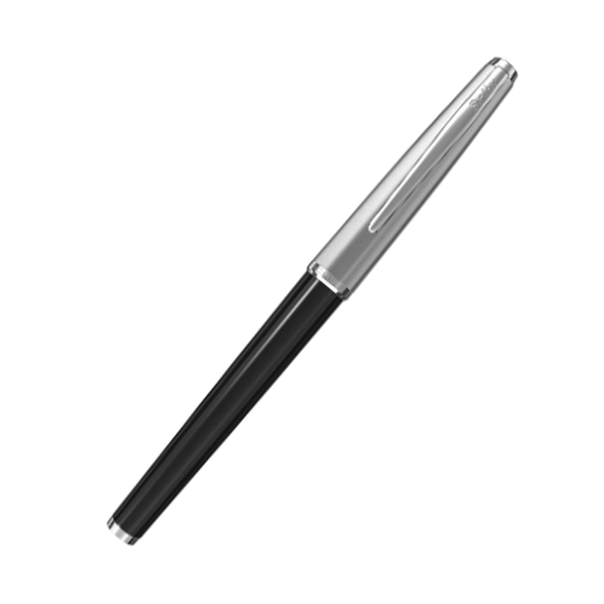 Scrikss Metropolis 78 Black Fountain Ink Pen With Medium Size Nib,Stainless Steel Cap, Chrome Trims, Mounted Converter