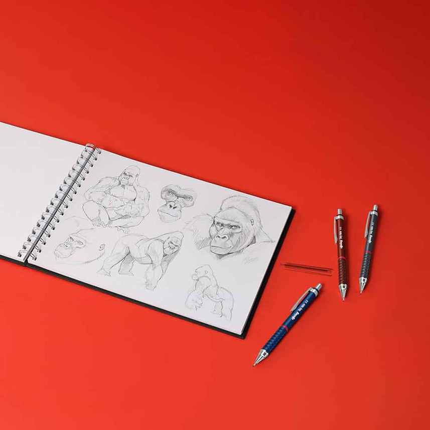 Rotring | 0.7mm  | Metallic Grey Clutch Lead | Mechanical Pencil | Tikky Retro | 2B Lead | Eraser Inbuilt