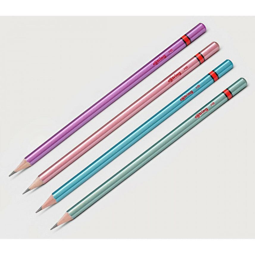 Rotring | Woodcase | HB Graphite Pencil | Metallic Assorted Colours | Blister Pack of 4 Wooden Pencils