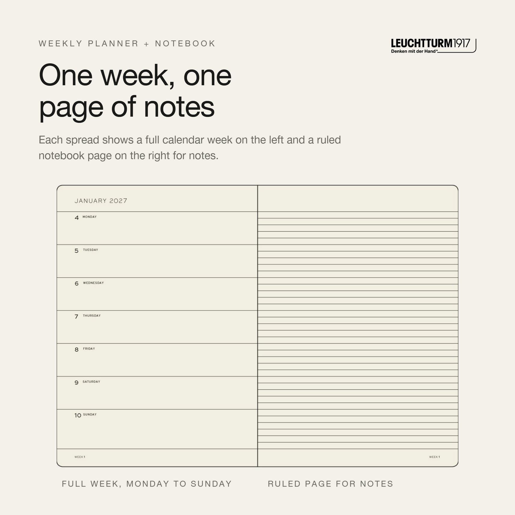LEUCHTTURM1917 2027 Hardcover Weekly Planner & Notebook Master (A4+) - Black