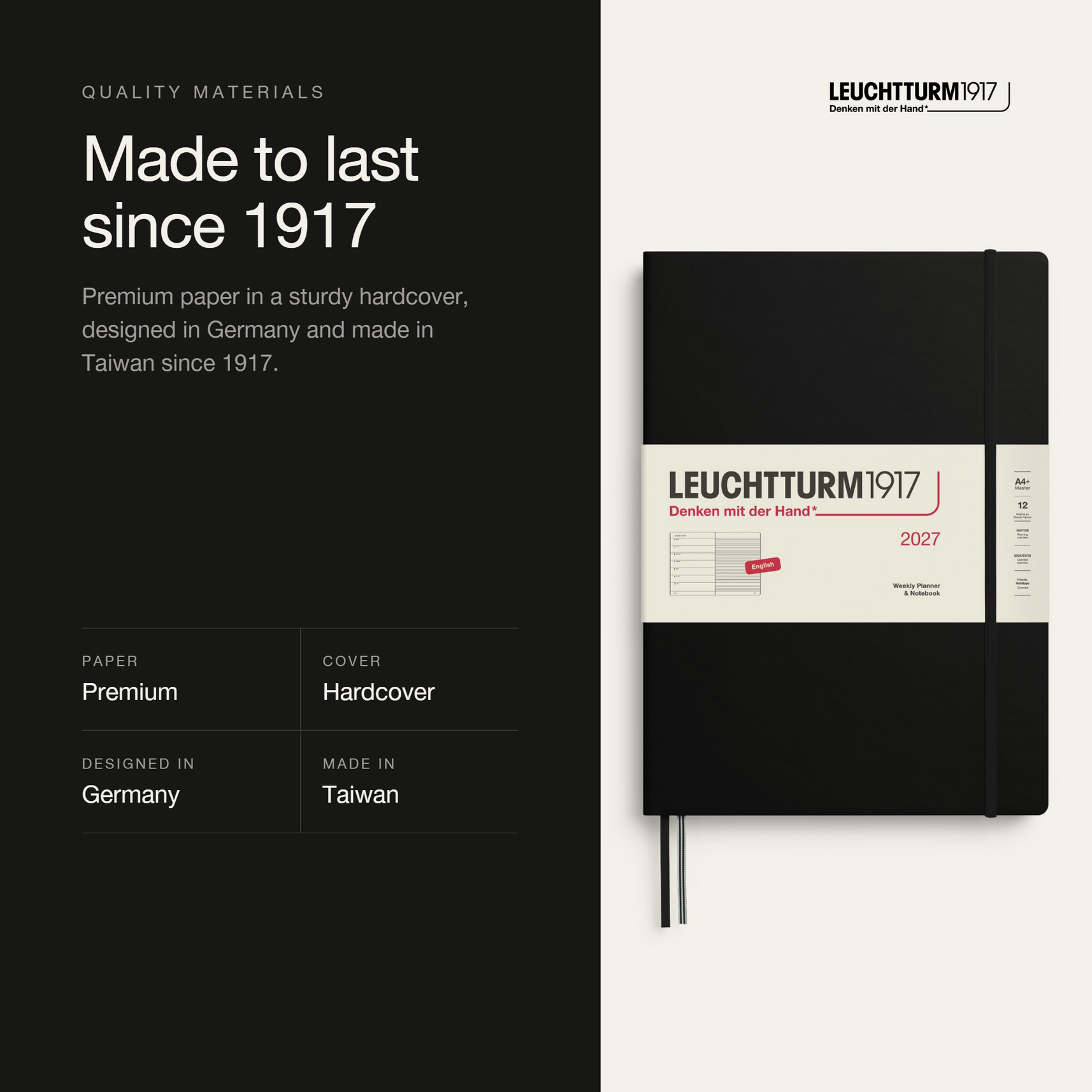 Leuchtturm1917 2027 Weekly Planner & Notebook (A4+) - Black