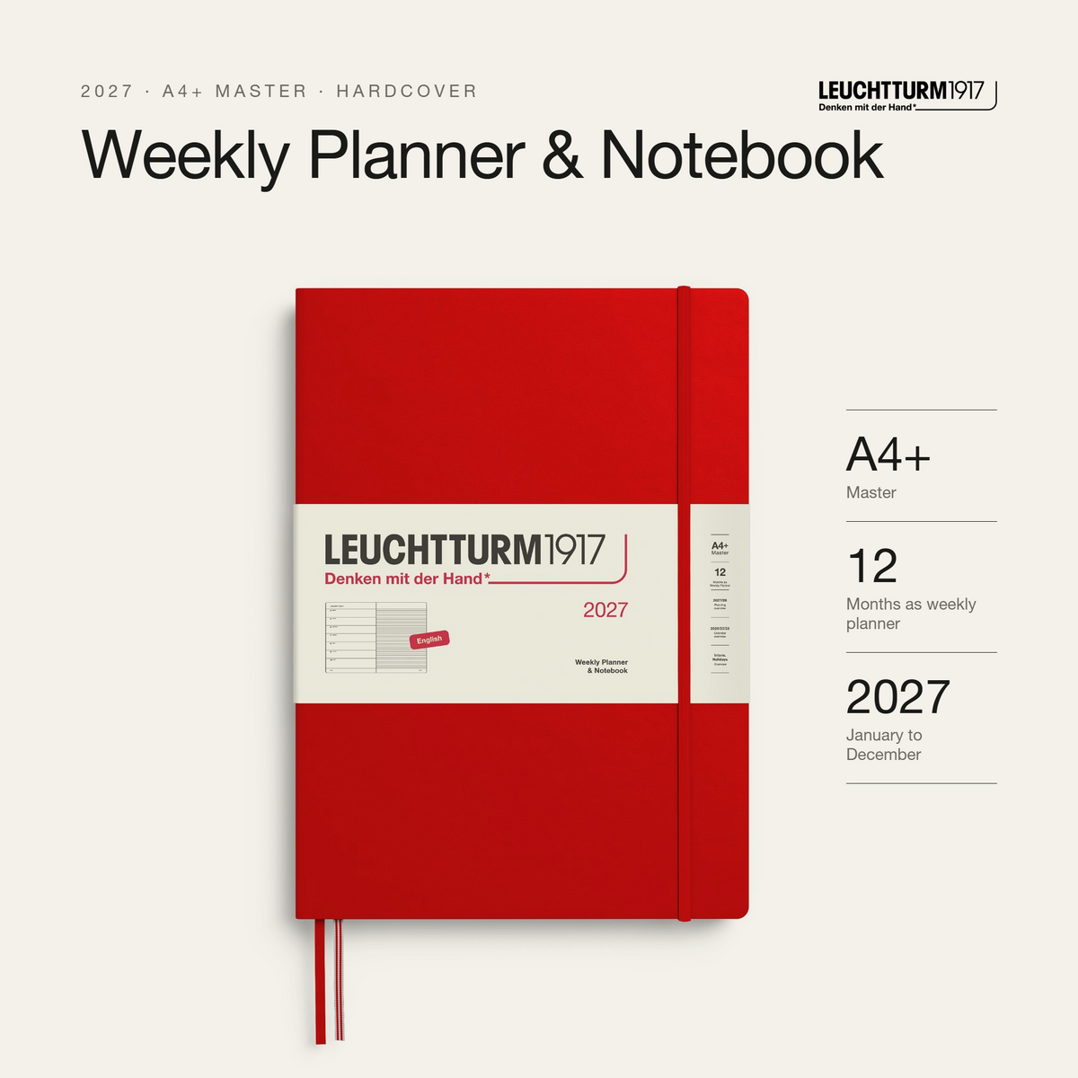 Leuchtturm1917 2027 Weekly Planner & Notebook (A4+) - Cherry