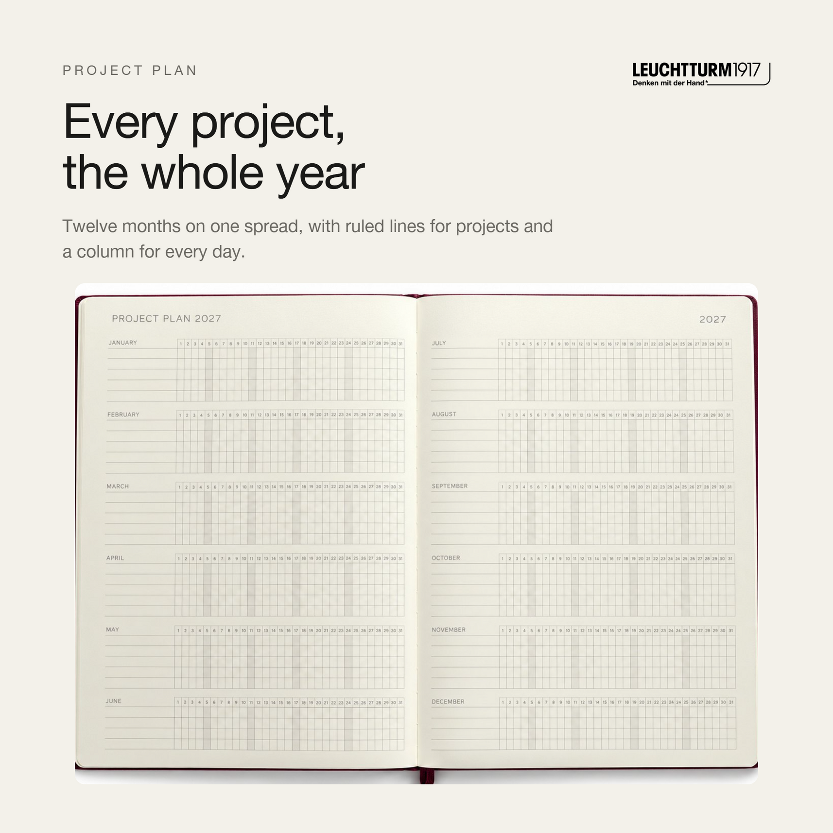 LEUCHTTURM1917 2027 Hardcover Weekly Planner & Notebook Master (A4+) - Cherry