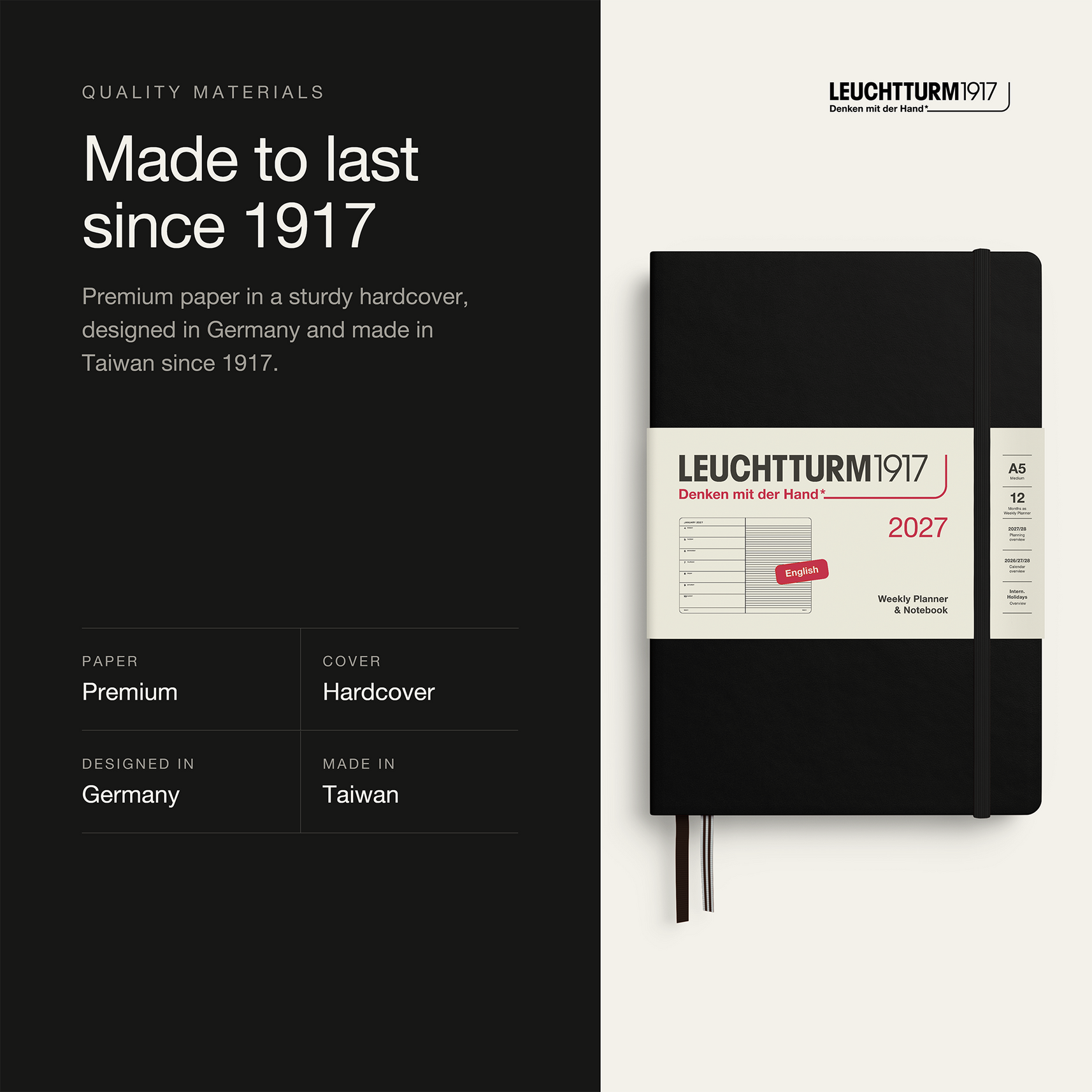 Leuchtturm1917 2027 Weekly Planner & Notebook A5 - Black