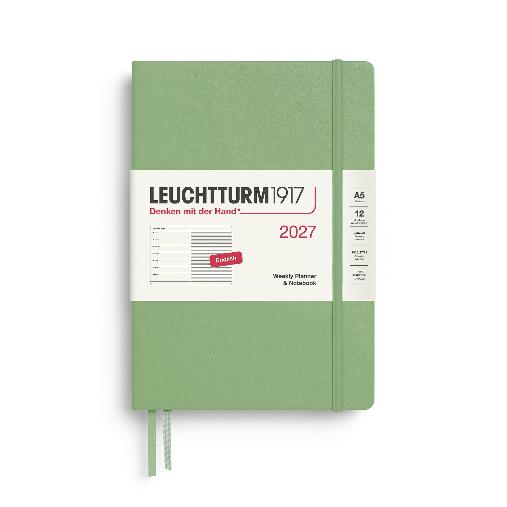 LEUCHTTURM1917 2027 Hardcover Weekly Planner & Notebook Medium (A5) - Sage