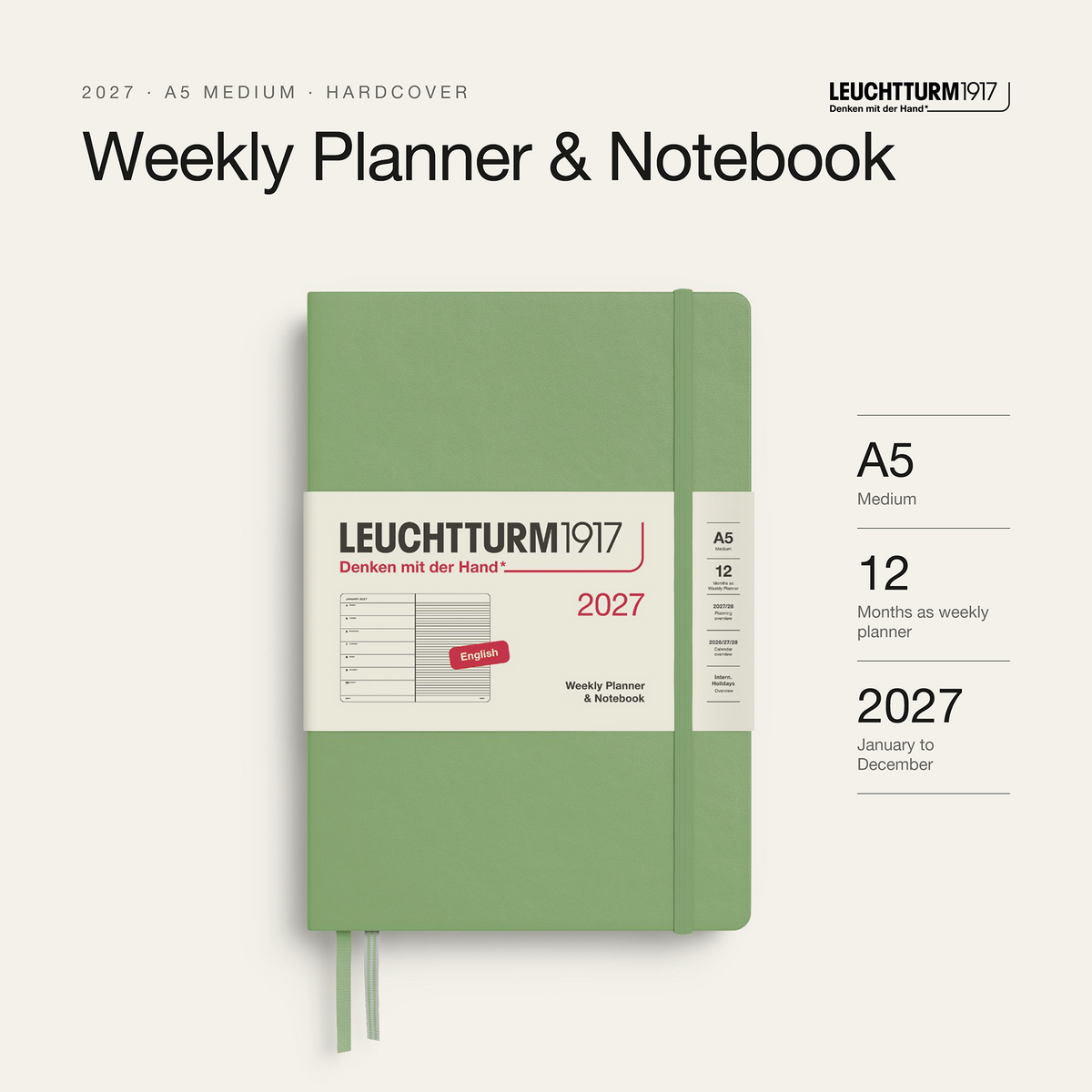 Leuchtturm1917 2027 Weekly Planner & Notebook A5 - Sage