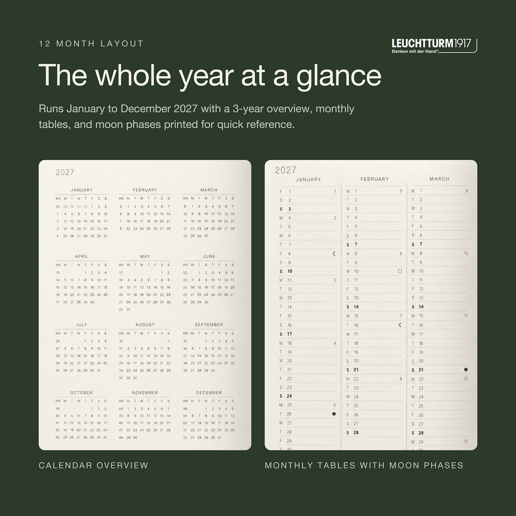 LEUCHTTURM1917 2027 Hardcover Weekly Planner & Notebook Medium (A5) - Sage
