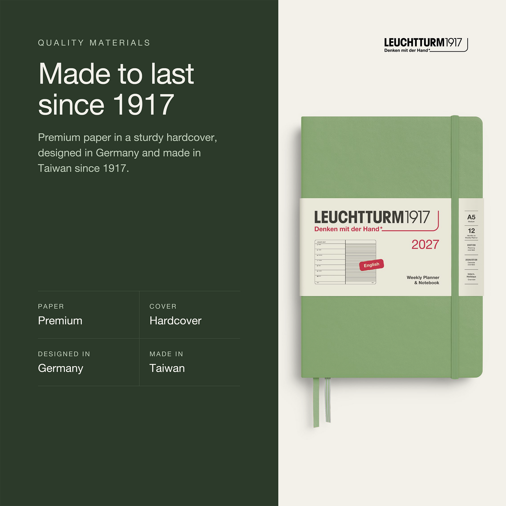 Leuchtturm1917 2027 Weekly Planner & Notebook A5 - Sage