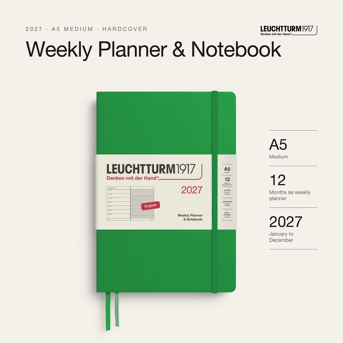 Leuchtturm1917 2027 Weekly Planner & Notebook A5 - Spring Leaf