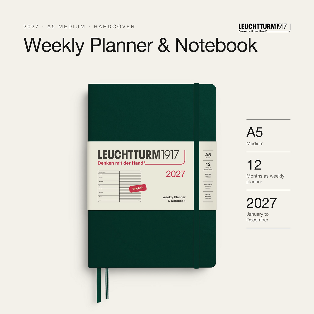 Leuchtturm1917 2027 Weekly Planner  & Notebook A5 - Forest Green