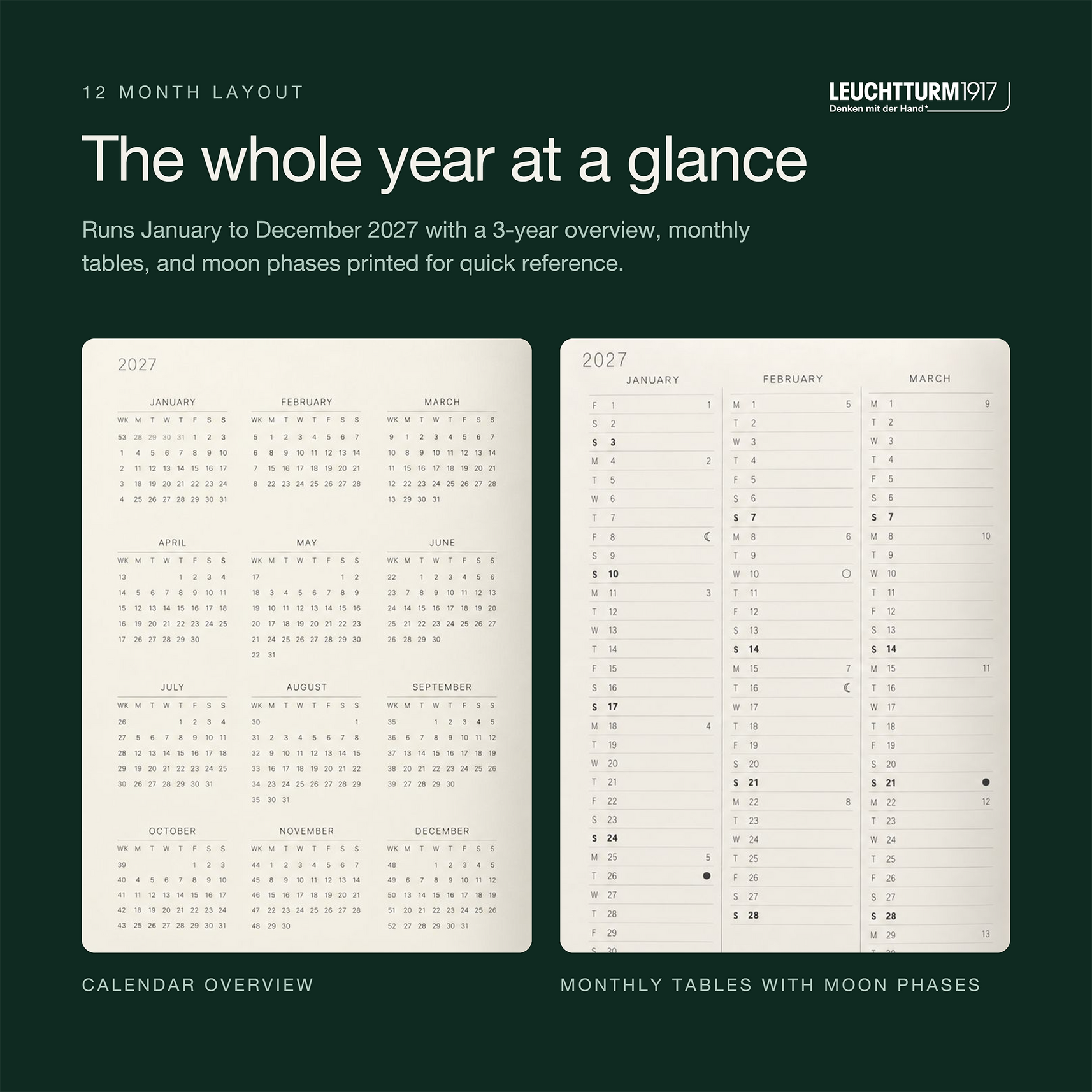 Leuchtturm1917 2027 Weekly Planner  & Notebook A5 - Forest Green