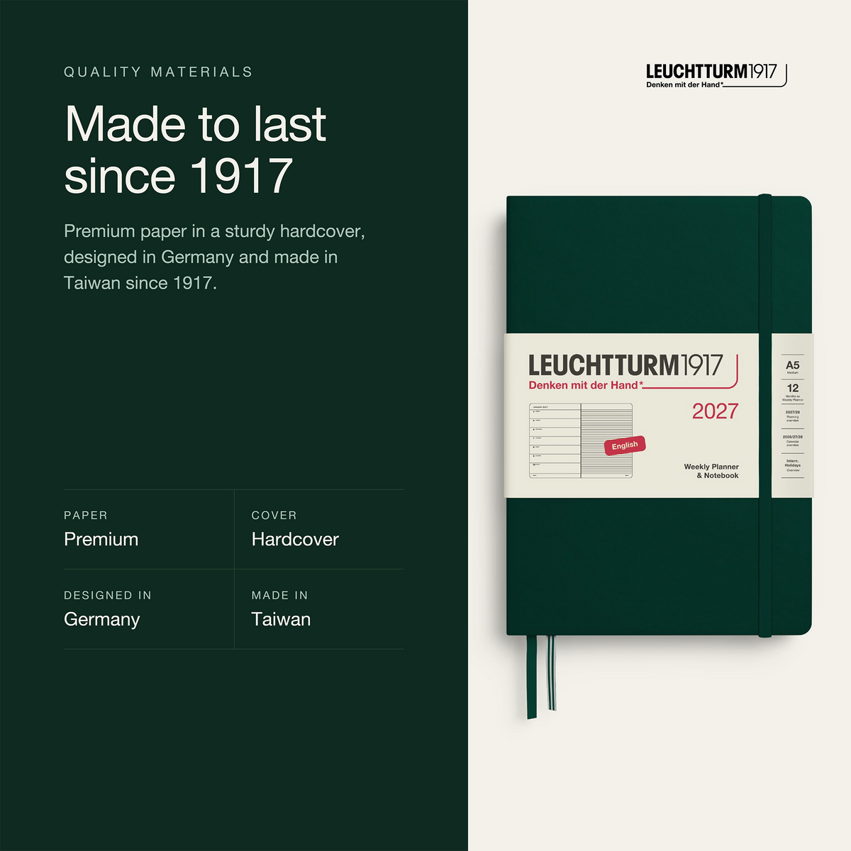 Leuchtturm1917 2027 Weekly Planner  & Notebook A5 - Forest Green
