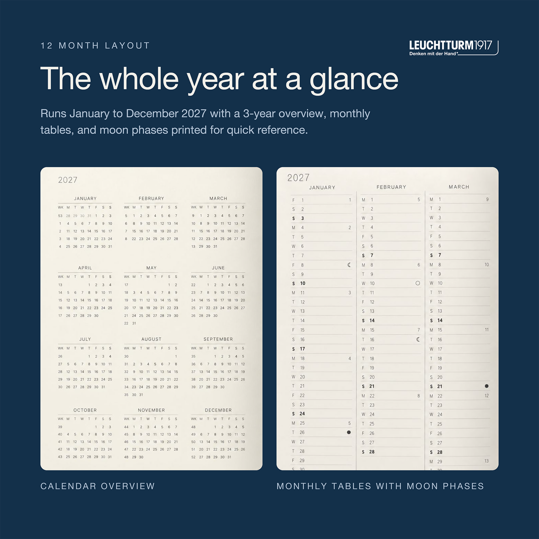 LEUCHTTURM1917 2027 Hardcover Weekly Planner & Notebook Medium (A5) - Indigo