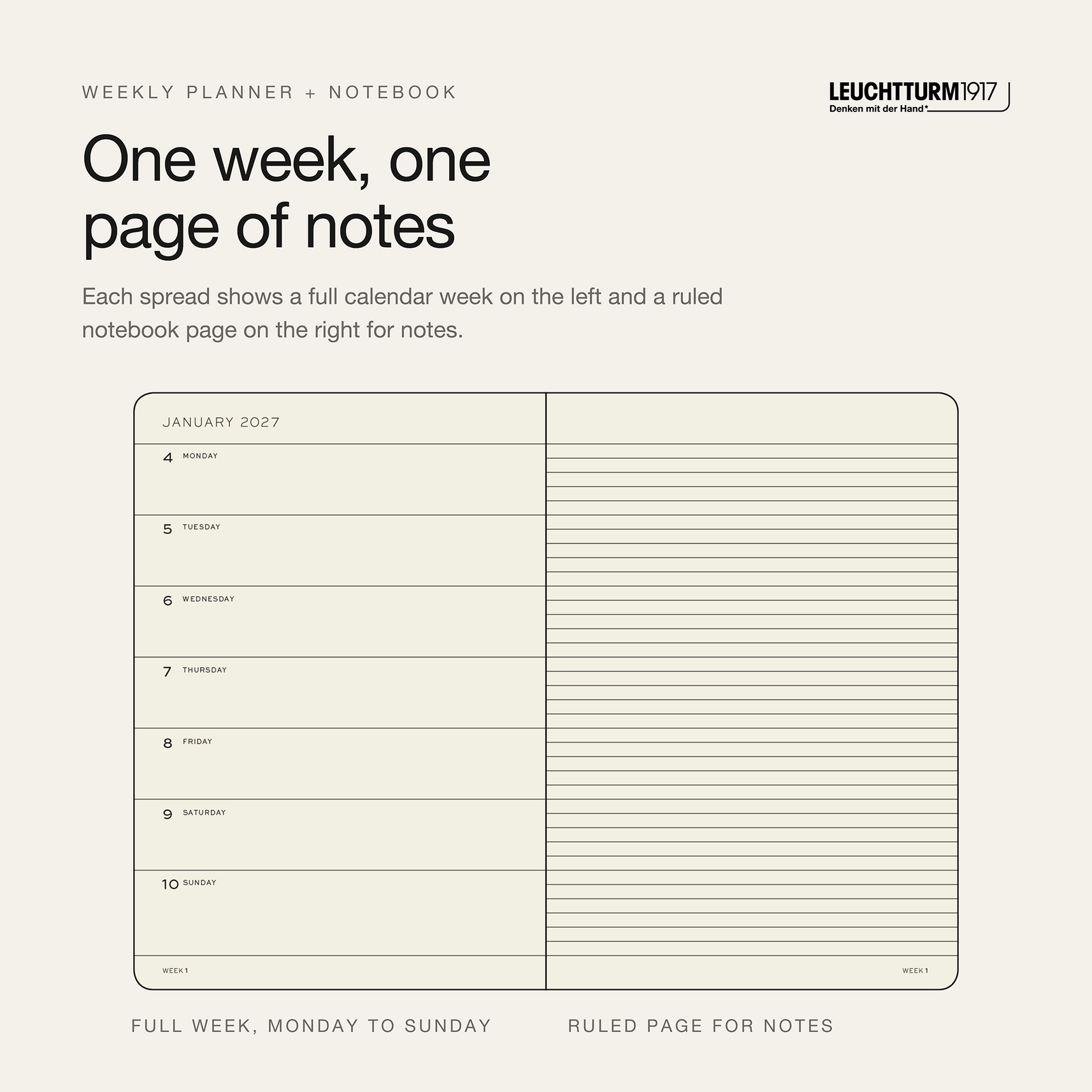 LEUCHTTURM1917 2027 Hardcover Weekly Planner & Notebook Medium (A5) - Navy