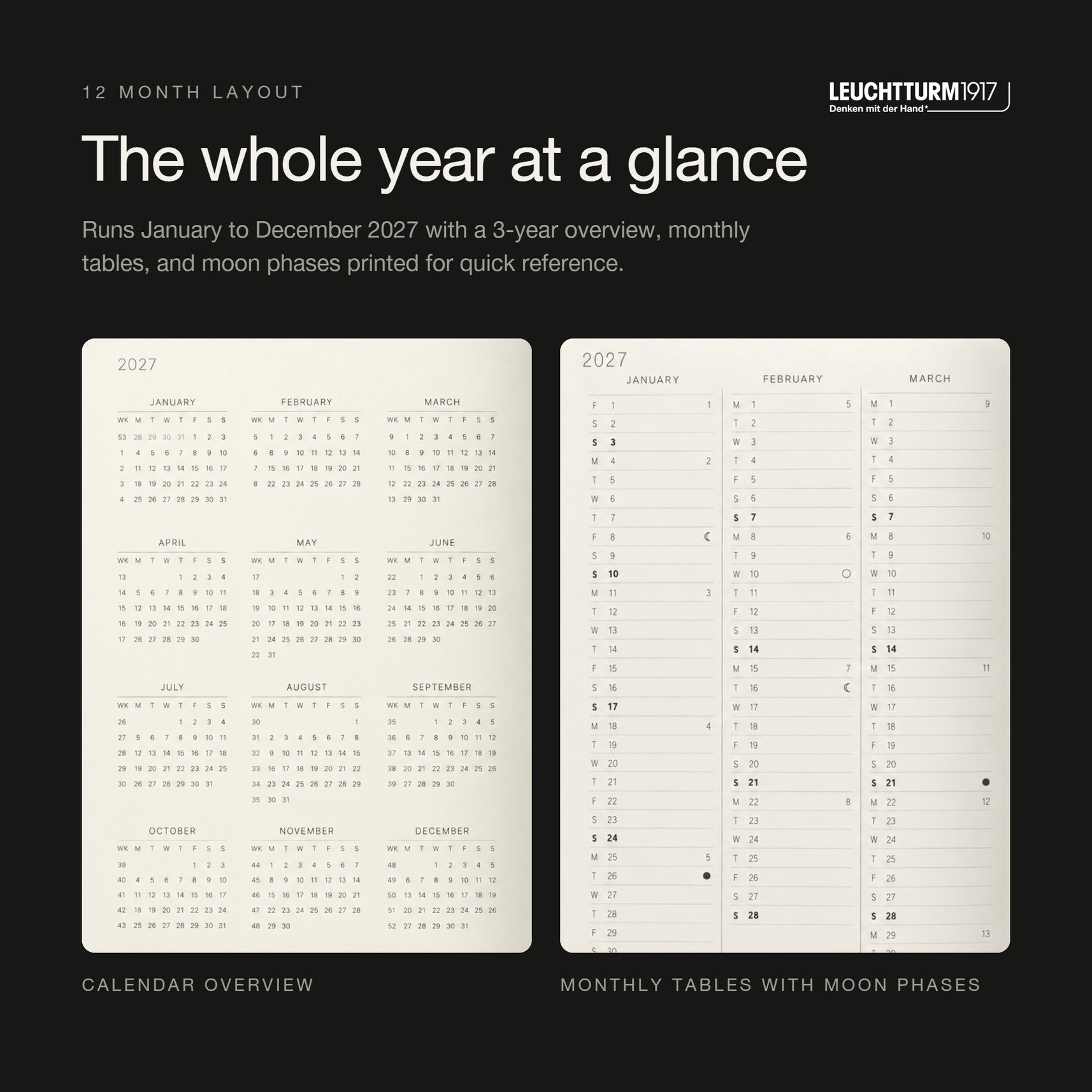 LEUCHTTURM1917 2027 Softcover Weekly Planner & Notebook Medium (A5) - Black