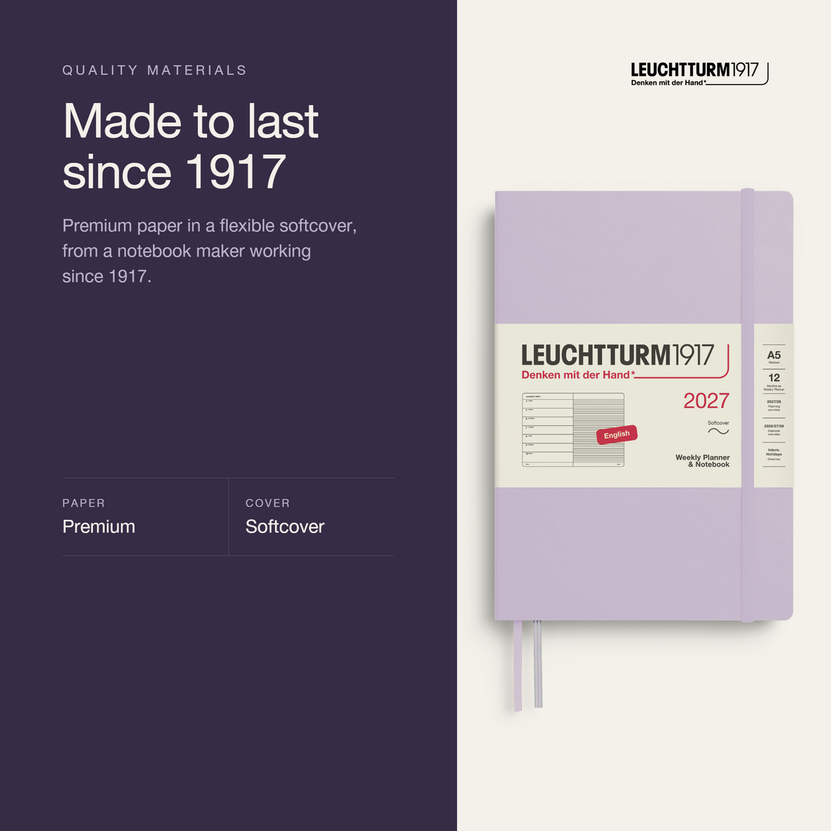 Leuchtturm1917 2027 Weekly Planner & Notebook A5 Softcover - Lilac
