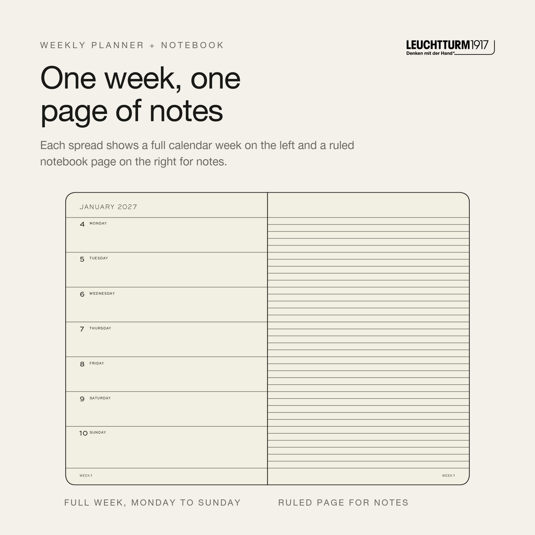 LEUCHTTURM1917 2027 Softcover Weekly Planner & Notebook Medium (A5) - Indigo