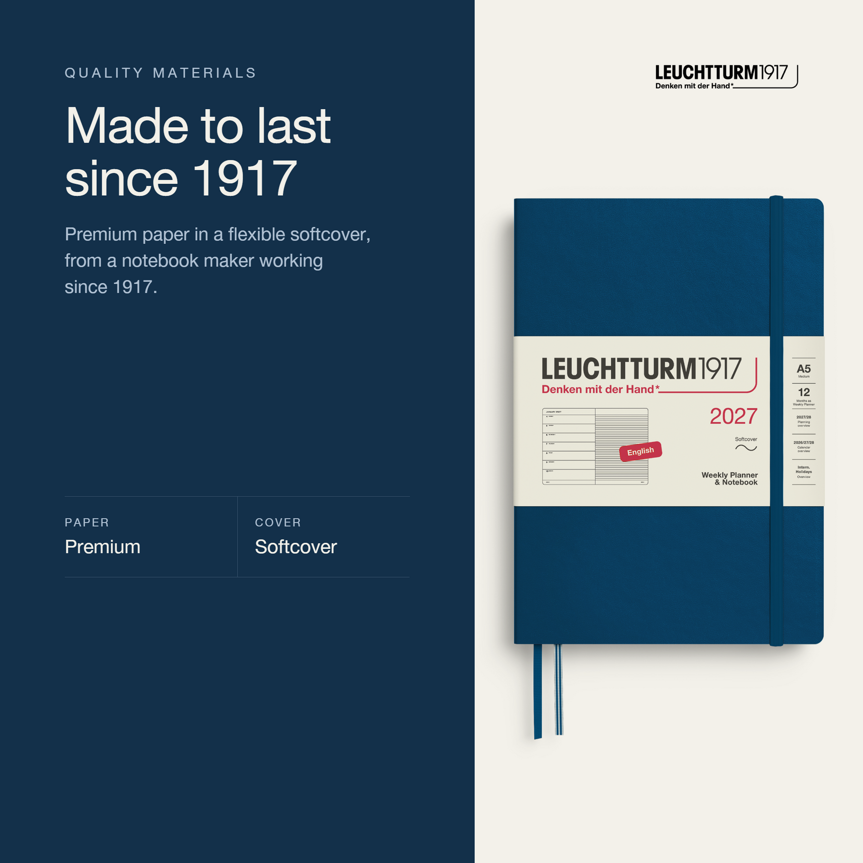 Leuchtturm1917 2027 Weekly Planner & Notebook  A5 Softcover - Indigo