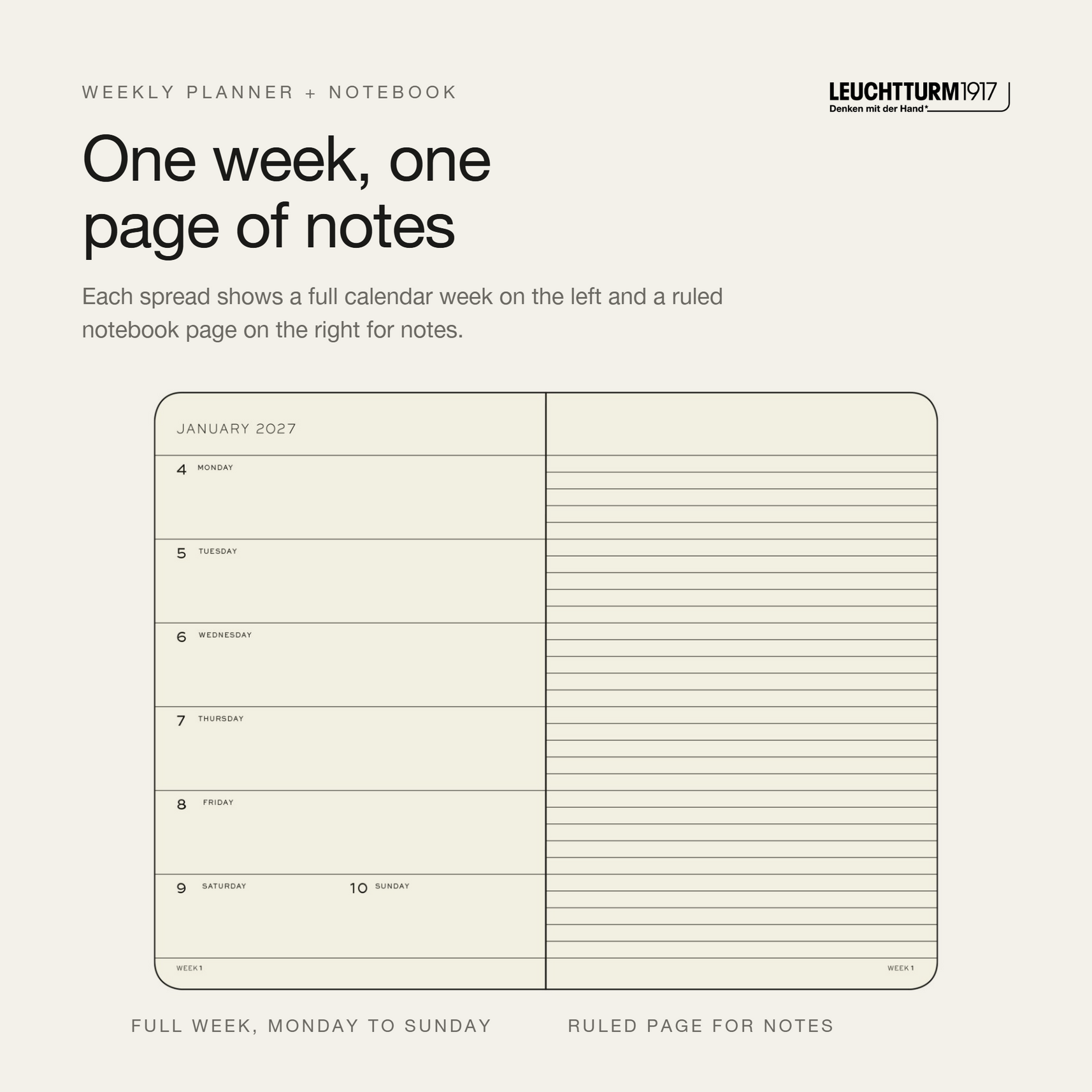 Leuchtturm1917 2027 Weekly Planner & Notebook Softcover (B6+) - Cherry