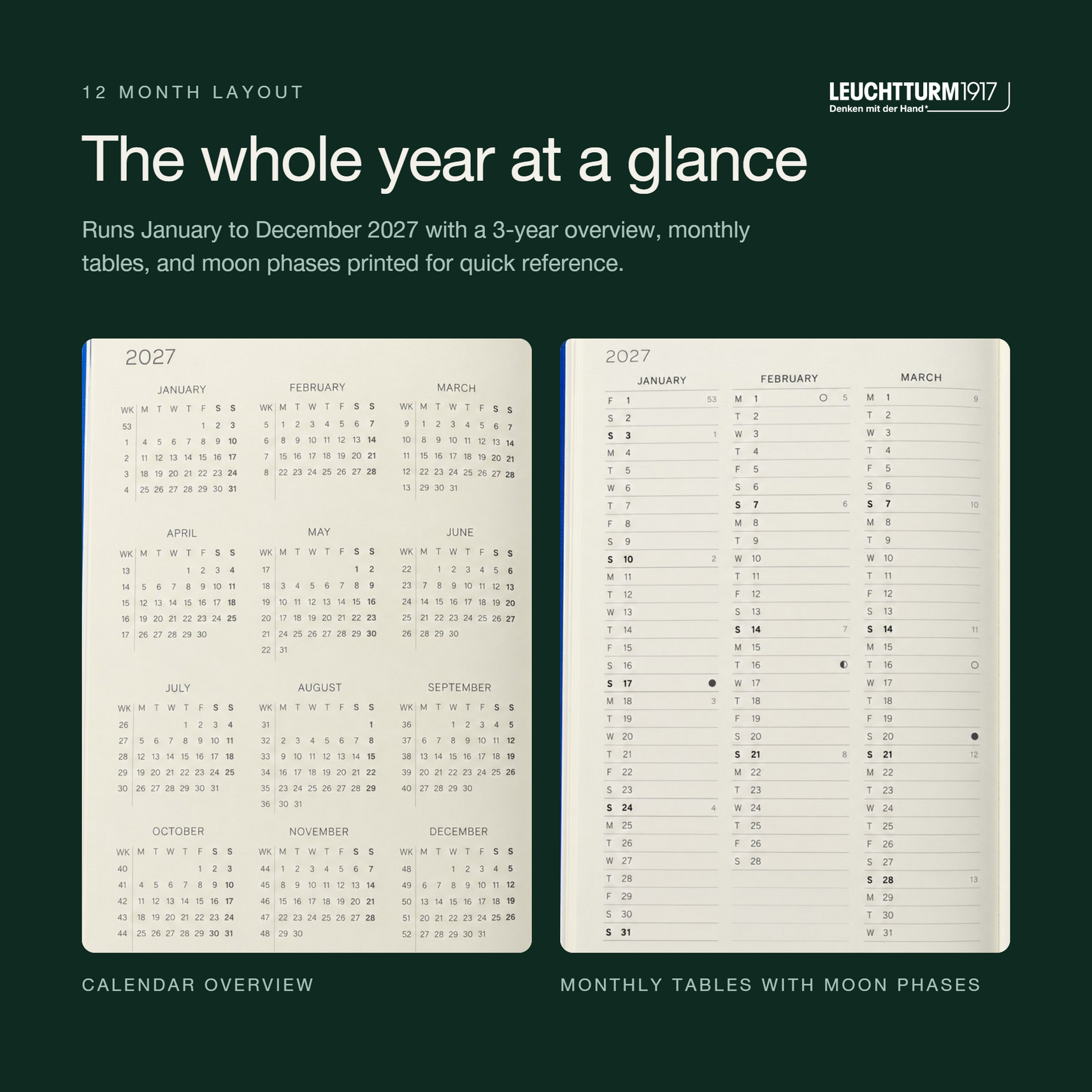 LEUCHTTURM1917 2027 Softcover Weekly Planner & Notebook B6+ - Forest Green