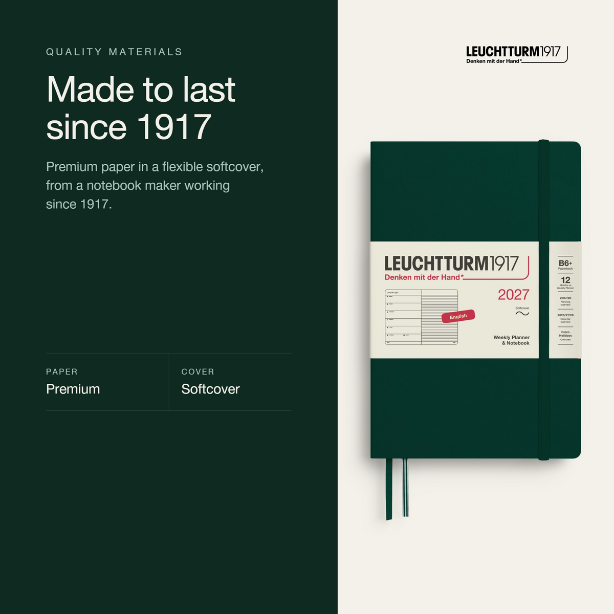 Leuchtturm1917 2027 Weekly Planner & Notebook Softcover (B6+) - Forest Green