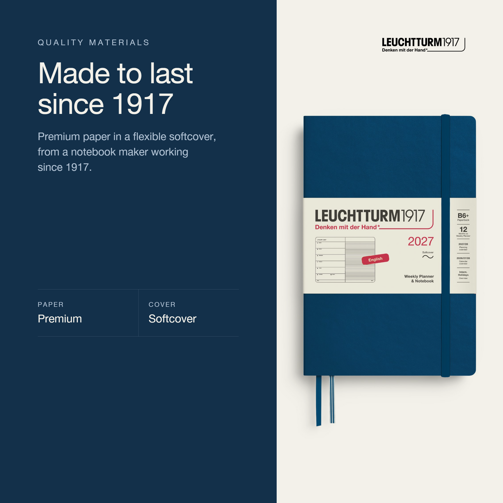 Leuchtturm1917 2027 Weekly Planner & Notebook Softcover (B6+) - Indigo