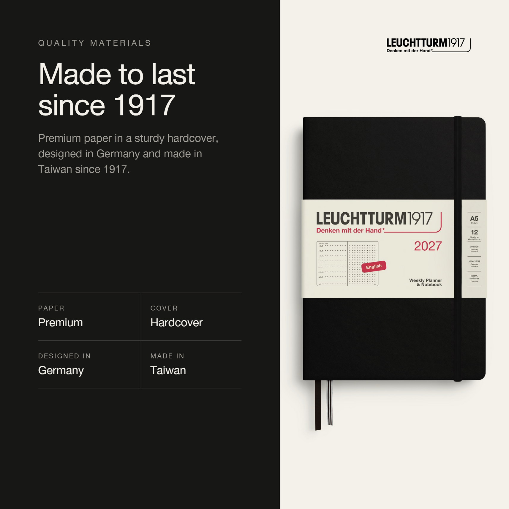 Leuchtturm1917 2027 Weekly Planner & Notebook A5 Dotted - Black