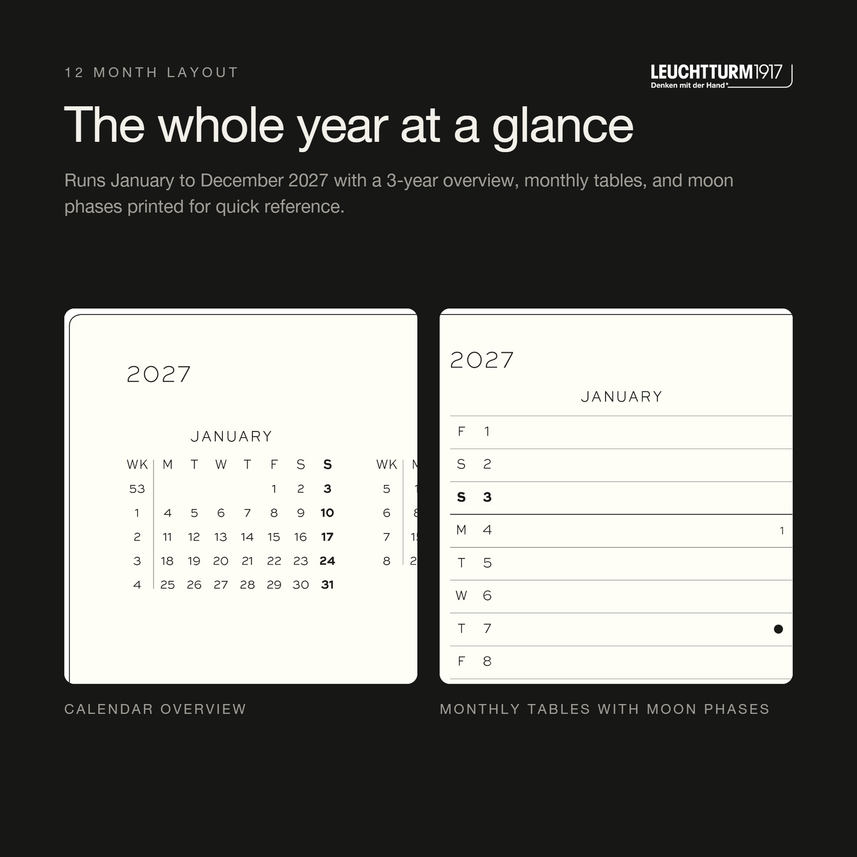 LEUCHTTURM1917 2027 Hardcover Weekly Planner & Notebook Wallet (B6+ x A6), Dotted - Black