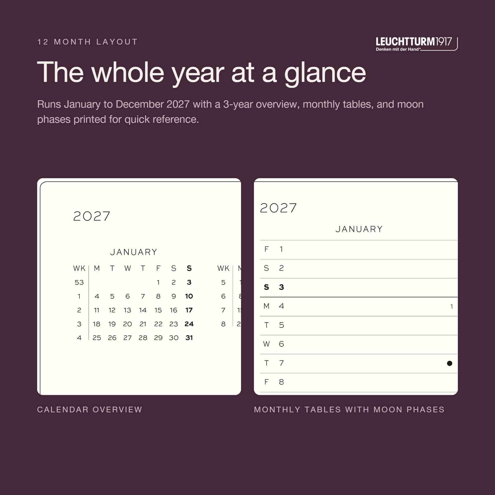 LEUCHTTURM1917 2027 Hardcover Weekly Planner & Notebook Wallet (B6+ x A6), Dotted - Dusty Rose