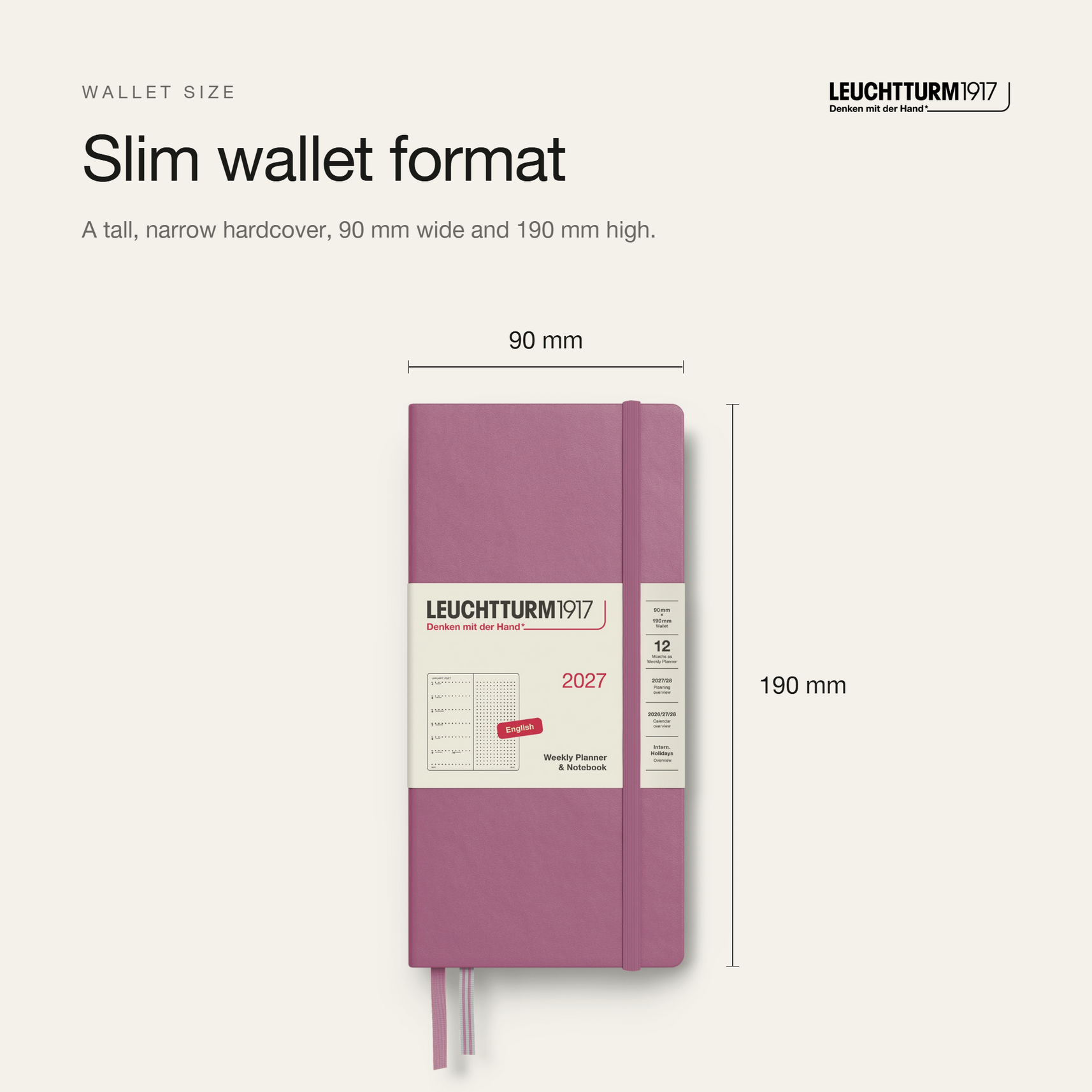 LEUCHTTURM1917 2027 Hardcover Weekly Planner & Notebook Wallet (B6+ x A6), Dotted - Dusty Rose