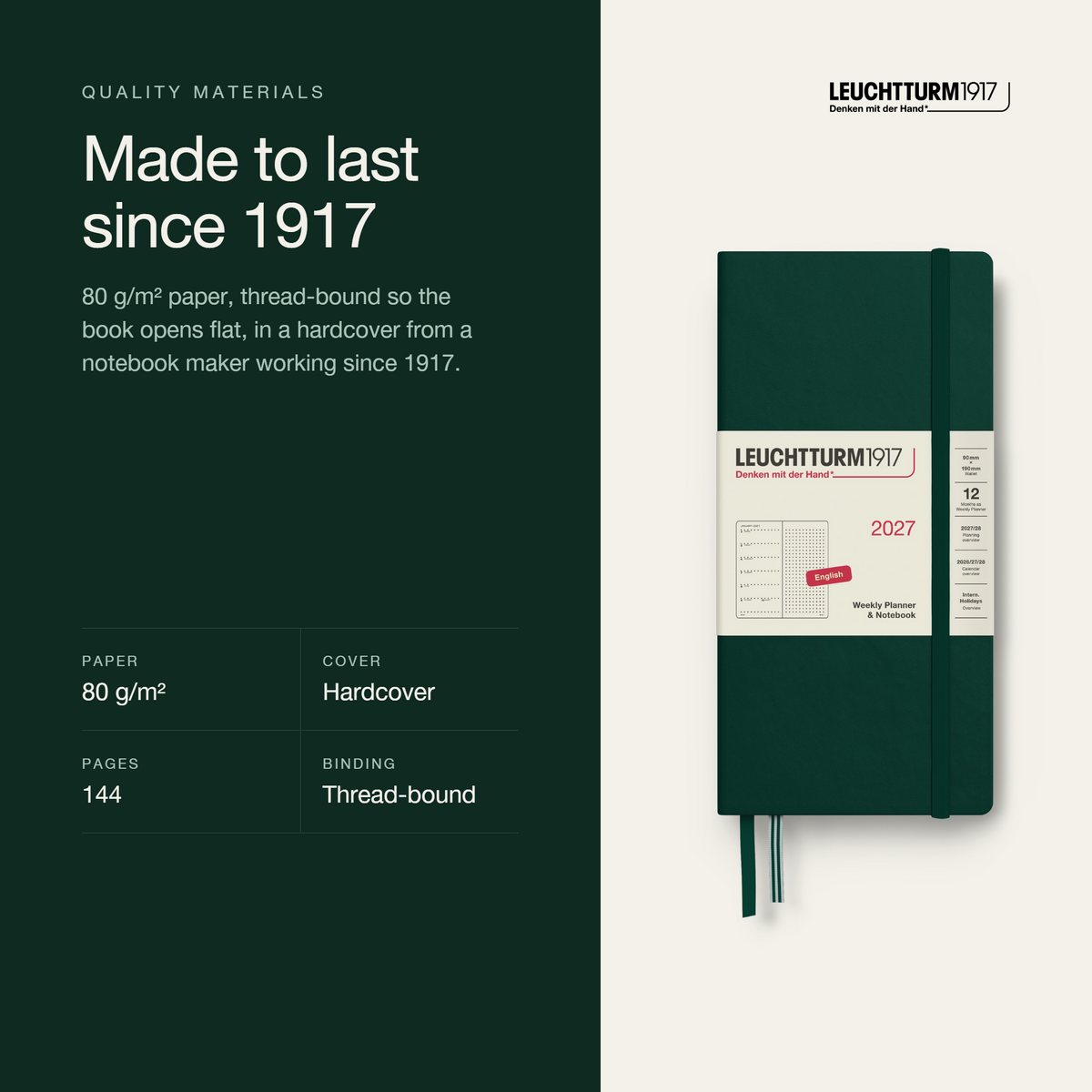 Leuchtturm1917 2027 Weekly Planner Dotted (B6+Xa6) - Forest Green