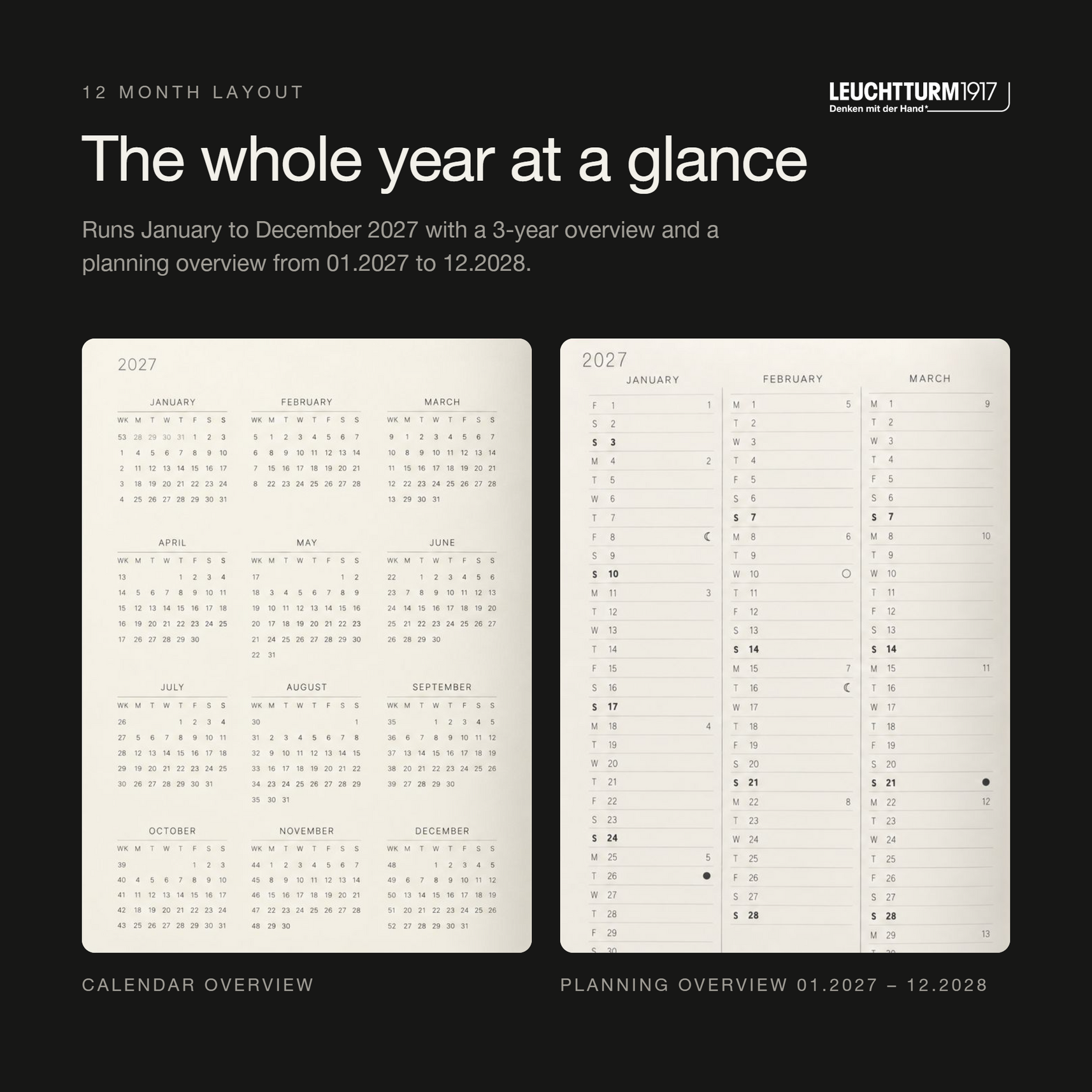 LEUCHTTURM1917 2027 Hardcover Daily Planner Medium (A5) - Black