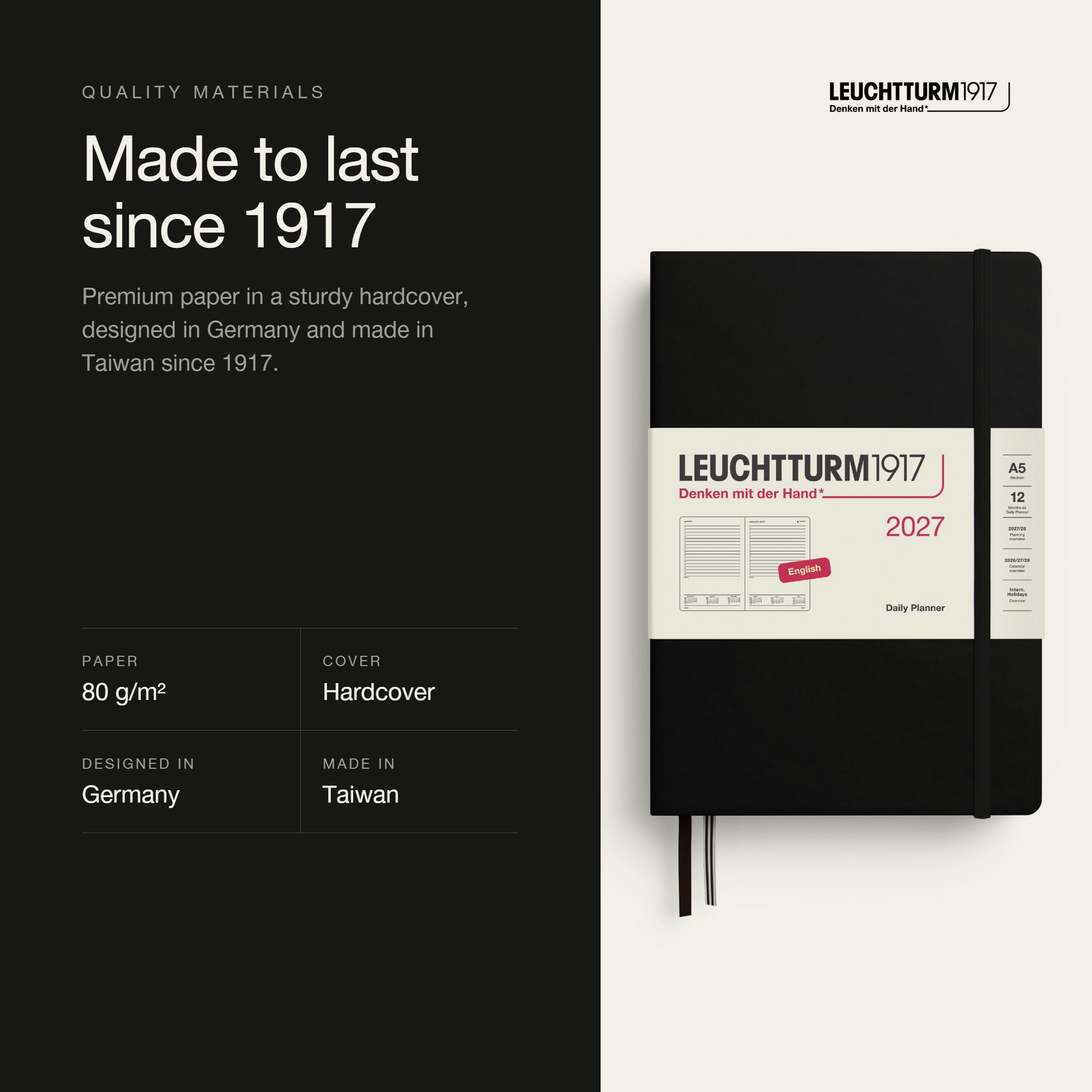 Leuchtturm1917 2027 Daily Planner A5 - Black