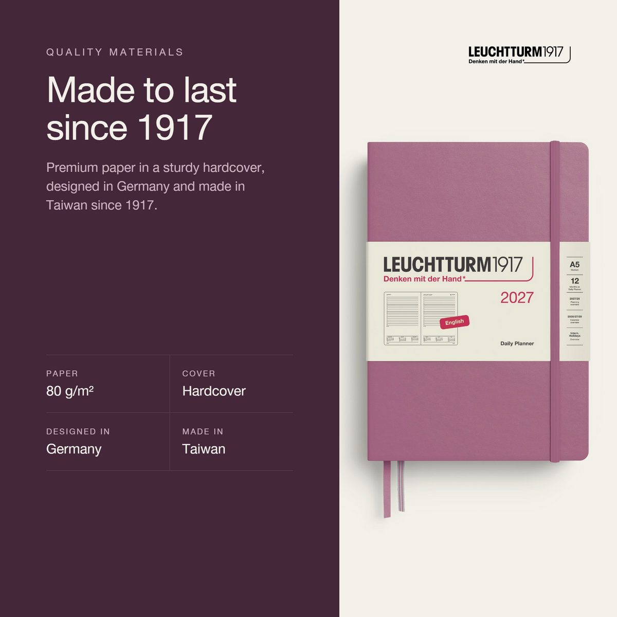 Leuchtturm1917 2027 Daily Planner A5 - Dusty Rose