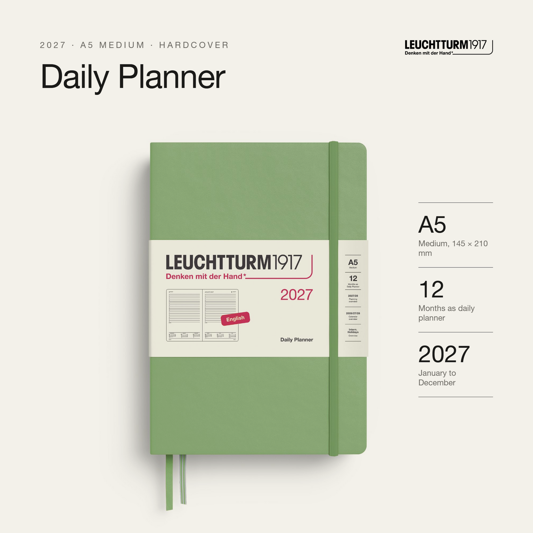 Leuchtturm1917 2027 Daily Planner A5 - Sage