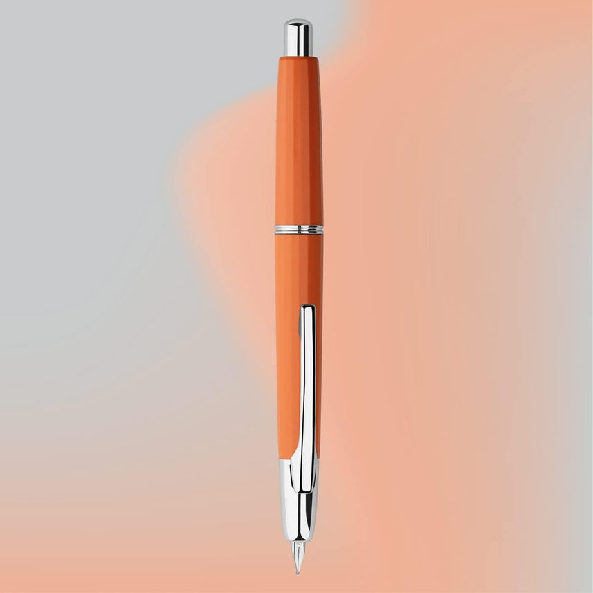Moonman A2 Press Fountain Pen Extra Fine Nib with Box, Retractable Orange Resin Ink Pen with Converter Writing Pen Set,Orange-Silver Clip