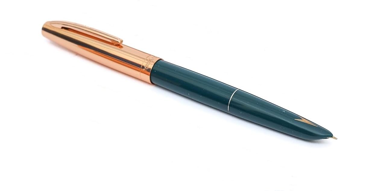 Hero Pen 330 Original Fountain Pen – Iridium Tipped Fine Nib, Gold Cap, Green Body