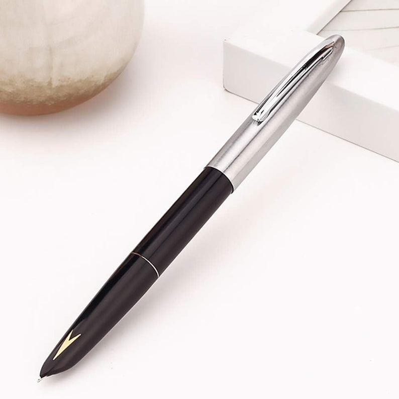 Hero 329 Original Fountain Pen with Iridium Nib – Silver Cap and Black Body