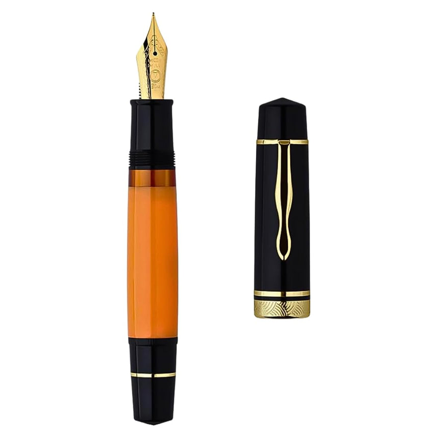 Moonman P139 Piston Fountain Pen – Size 6 Nib, Brass Piston System, Large Capacity Resin, Premium Writing Pen (Orange & Black)