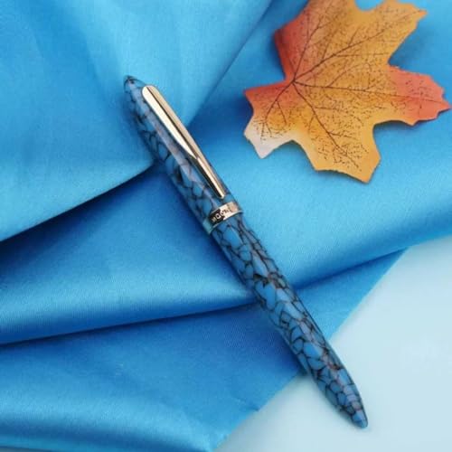 Moonman S1 Fountain Pen - Iridium Fine Nib, Acrylic Celluloid Body, Ink Converter, Golden Trim And Clip With Gift Box ( Marble Deep Blue )