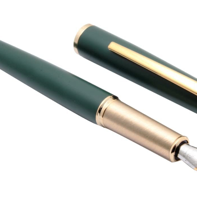 Jinhao 95 Fine Nib Fountain Pen - Dark Green Metal with Golden Trims, Smooth Writing, Exquisite Gift Pen